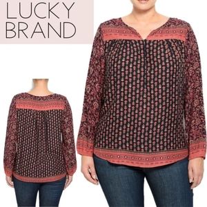 LUCKY BRAND Jordynn coral black floral boho tunic